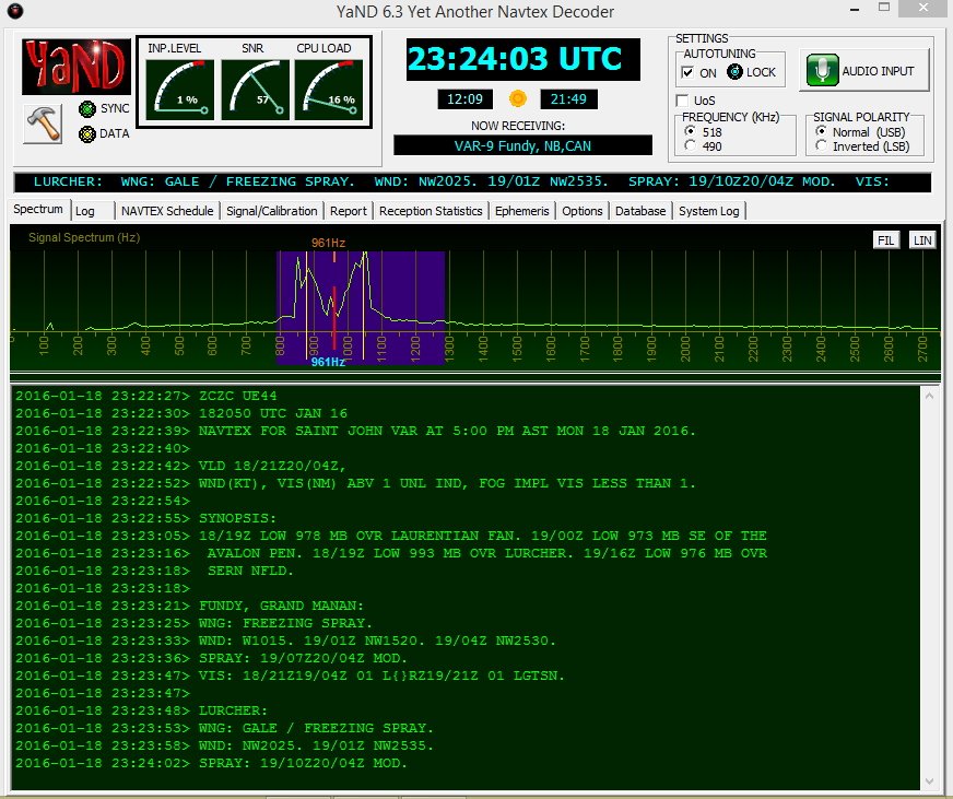 NAVTEX sur 518 kHz de la station de VAR-9, Nouveau-Brunswick, CAN.  Messages commencent par «ZCZC."