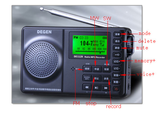 New Degen DE1126 Shortwave DSP AM mini fm radio ducha with 4GB MP3 Player +  Voice
