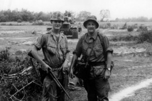 ABC reporter, and later RN documentary maker, Tim Bowden on patrol with a US Marine squad near Da Nang in Vietnam. (1966) [Photo: ABC ]