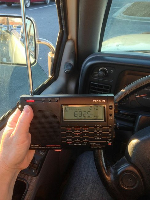 Listening to Channel Z in a parking lot with the Tecsun PL-660.