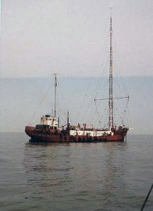 The MV Mi Amigo, c. 1974, which had been used as the home of Radio Caroline South from 1964-1967 (Photo: Albertoke from NL)