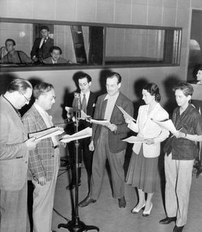 The company rehearses Treasure Island, the second program in The Mercury Theatre on the Air series, presented July 18, 1938 (Source: Wikipedia)