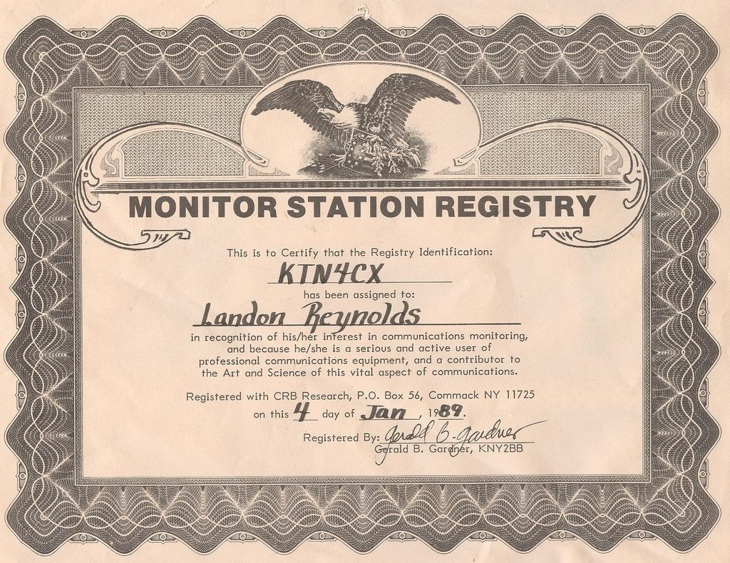 Monitor Station Registry KTN4CX (4 January 1989)