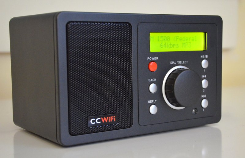 The front panel of the CC Wifi is simple and intuitive. The main knob acts as both a selection dial and volume control.