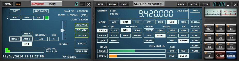 Current SDRuno users will note the different antenna and filter options with the RSP2 which works natively with the latest versions of SDRuno