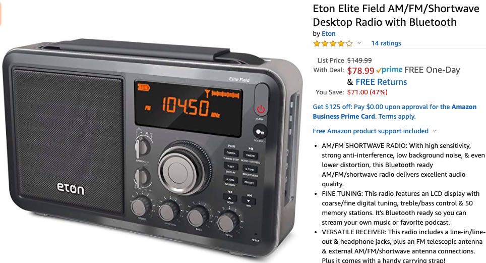 Radio Deal: The new Eton Elite Field $78.99 with free one day shipping