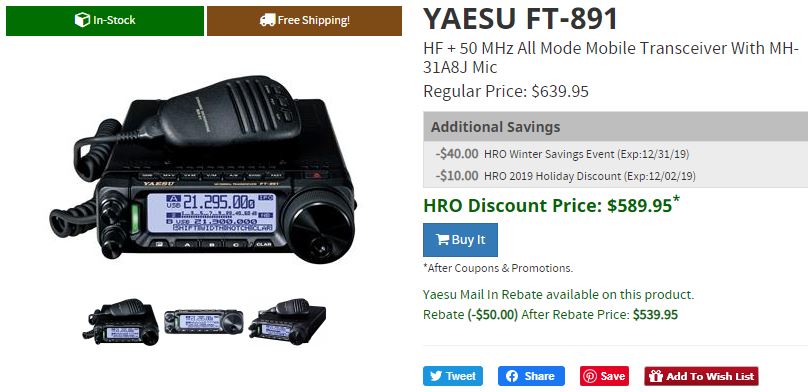 Radio Deal: HRO Black Friday sale Yaesu FT-891 $ | The SWLing Post