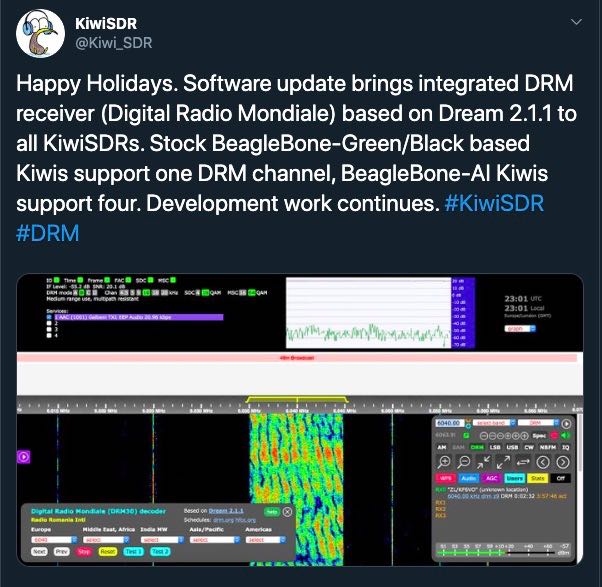 KiwiSDR update brings integrated DRM reception! | The SWLing Post